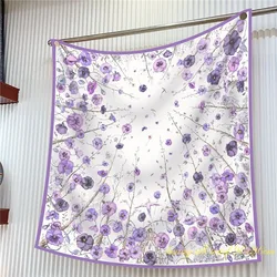 Mother's Day Gift French Twill Silk Jungle Violet Flower Sea Shawl Large Square Scarf Scarf Decorative Scarf Luxury