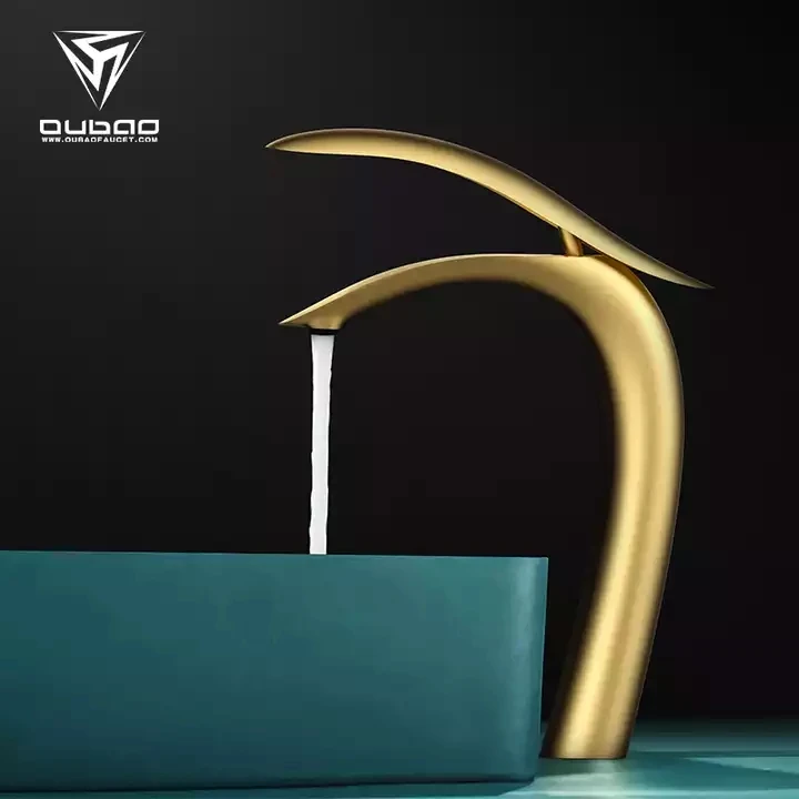 

Brushed Gold Luxury Brass Tall Style Bathroom sink faucet High Quality Artistic Design Copper Basin Tap Hot cold Lavabo faucet