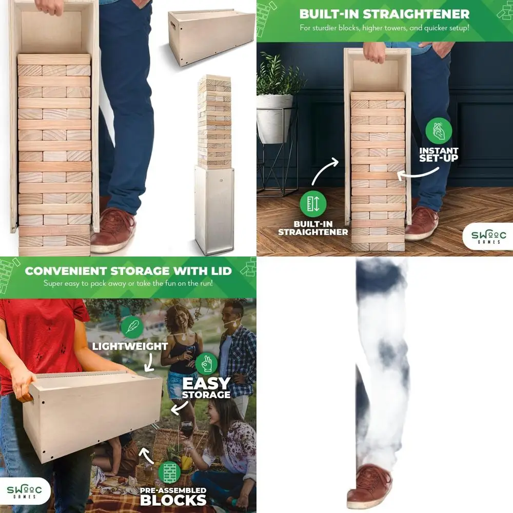 

SWOOC Games: 3-in-1 Tower Game Set - Speedy Setup, Adjustable Height, Outdoor Fun