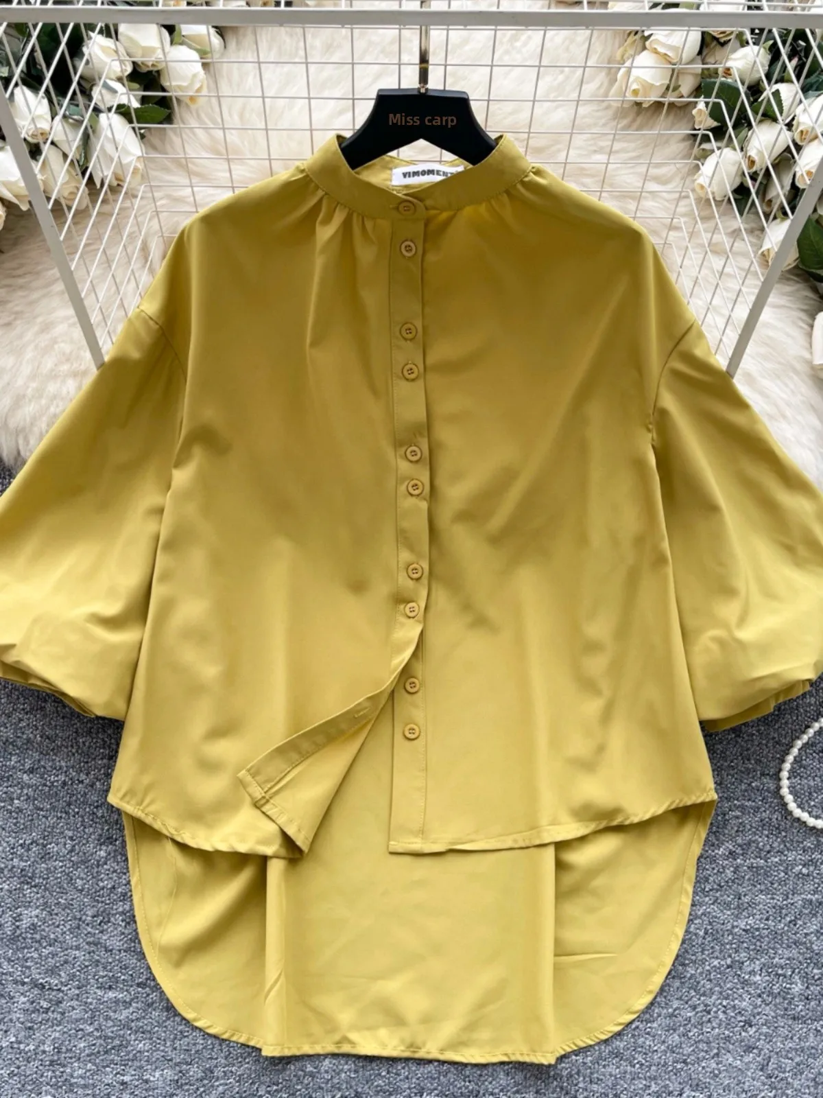 Fang Xiaozhuang Light Maturi Sle Damen irt Commute Vielseitiges schlankmachendes Faion Asymmetric Lantern Sve irt Top