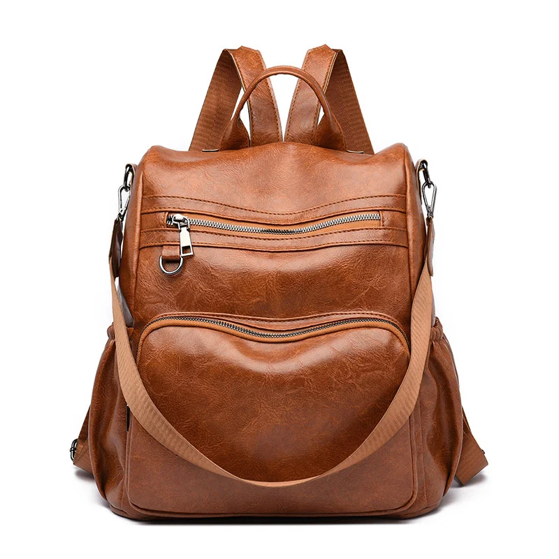 

New Women Backpack Oil Wax Leather Chest Bag Fashion Travel Anti-theft Casual Shoulder Girls School