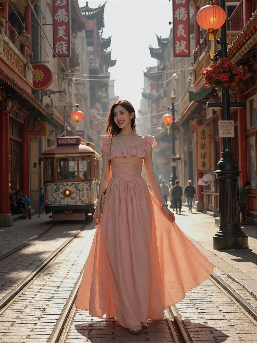 فساتين نسائية وردية على طراز Fairycore بأكمام طائرة Cottagecore جماليات جمالية أدبية بوهو بوهيمية عتيقة كلاسيكية كلاسيكية