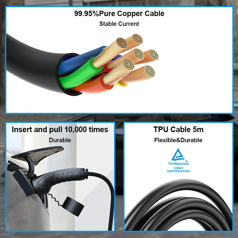 evsow Tragbares EV-Ladegerät Typ2 3,5 kW 16 A einphasiges Elektroauto-Ladegerät, einstellbarer Strom und eingestellte Ladezeit EVSE Wallbox