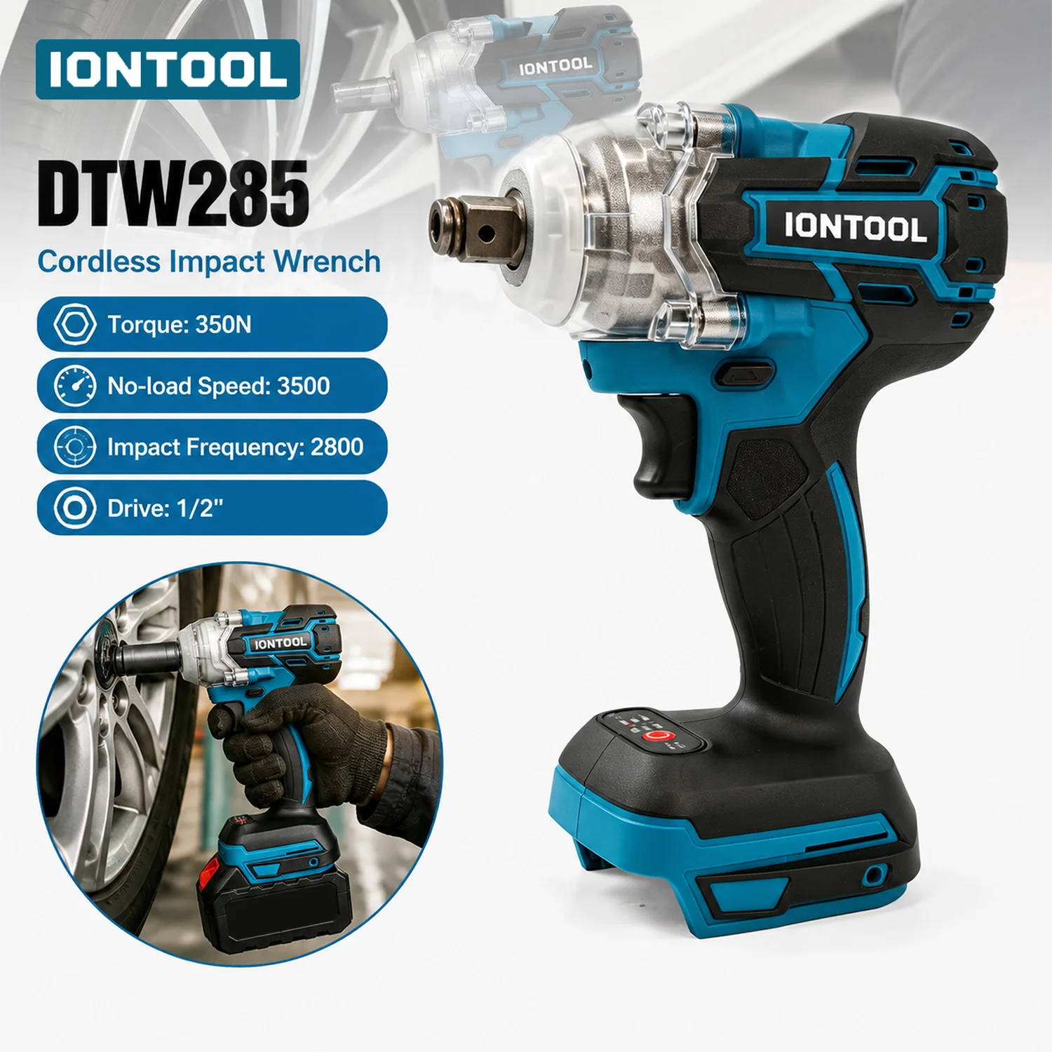 IONTOOL Ultra Compact Dependable Reliable Impact Wrench 350N.m for Garage Repair and DIY Automotive Tasks for 18V Battery