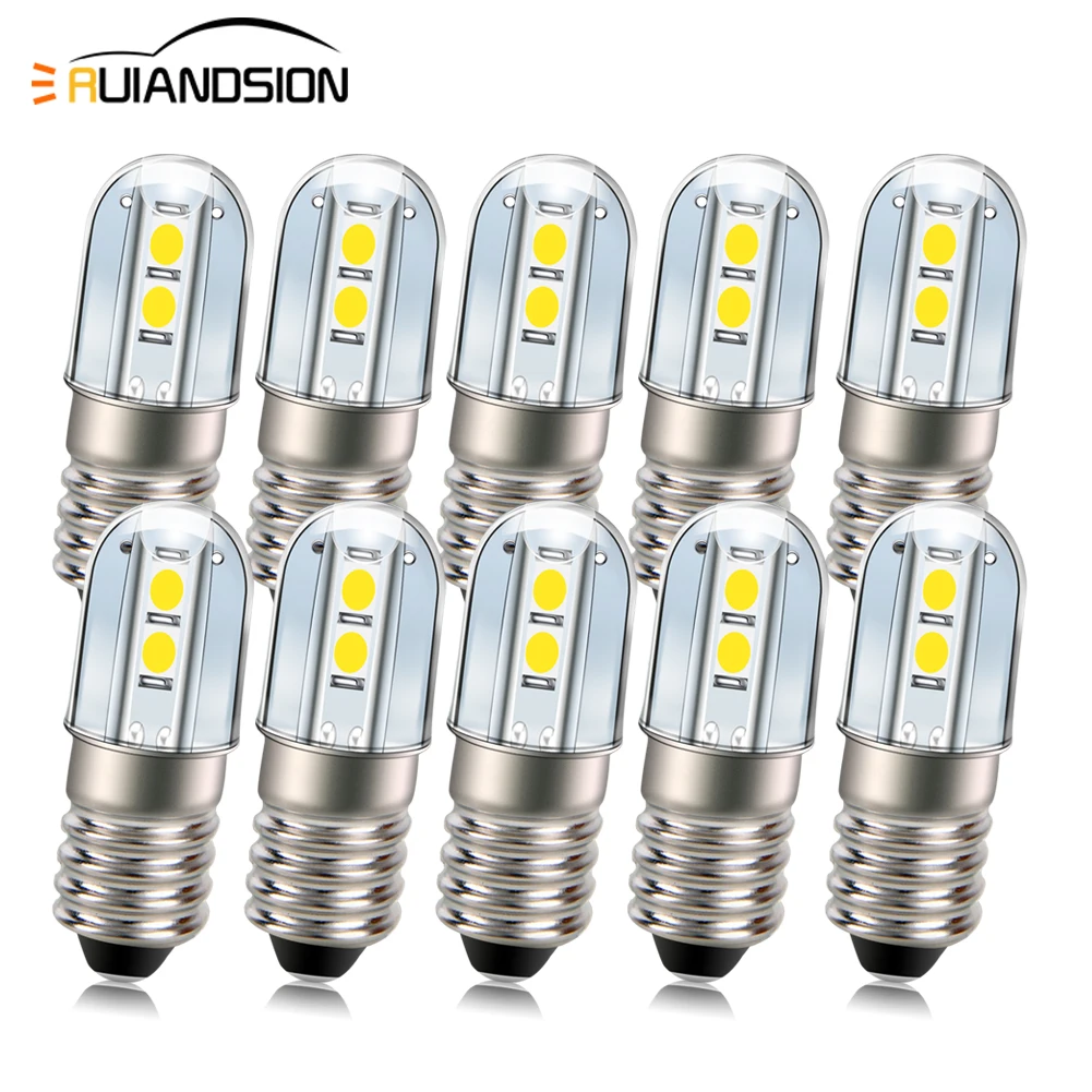 

10pcs Ruiandsion E10 Mini Light Bulb 220-240V 3030 Chips Energy Efficient Decorative Indicator Lamp 6000K 100LM White Warm Bulb