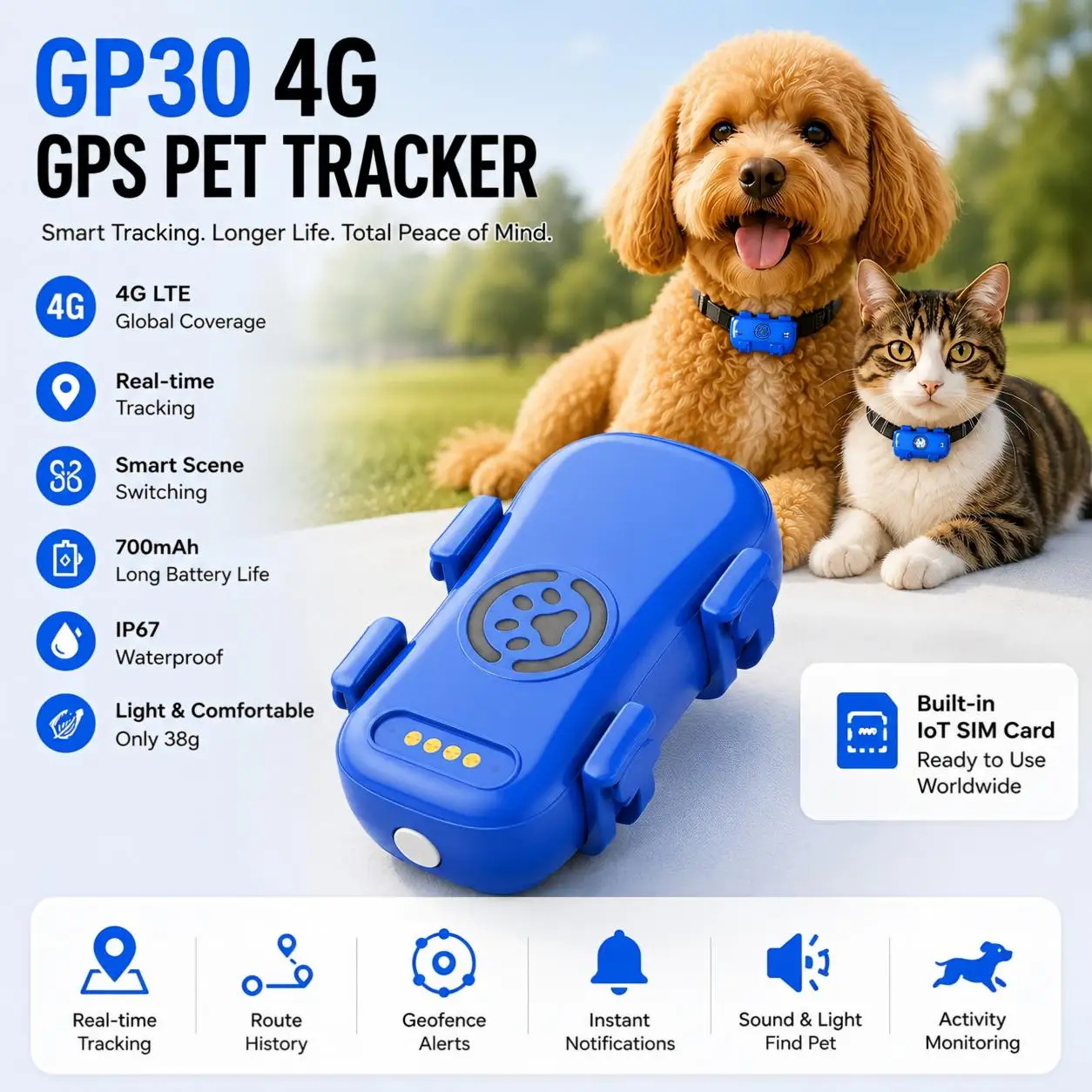 Smart Pet Locator for Dogs & Cats, Stay Connected with 4G Live Location, Safe Zone Alerts, Location History & Waterproof Protect
