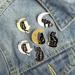 Broche de gato, broche delicado de gato con forma de luna, broche de animal, broche de gato blanco, broche de gato negro Punk, Pin de gato para pareja, lindo pequeño negro