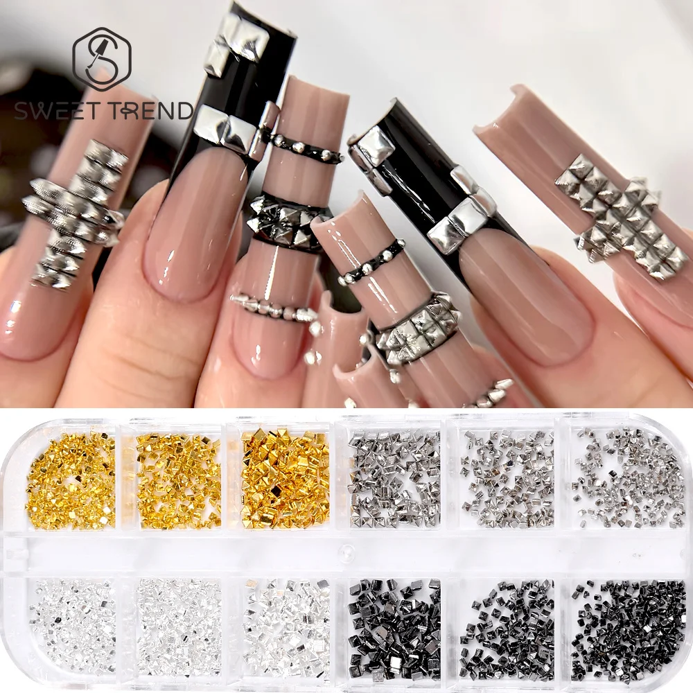 SWEET TREND-1Box 3D Punk Metall-Nieten Nagelcharms Gold/Silber Quadratische Kegelnieten Nagelteile Bastelzubehör Maniküre-Dekoration