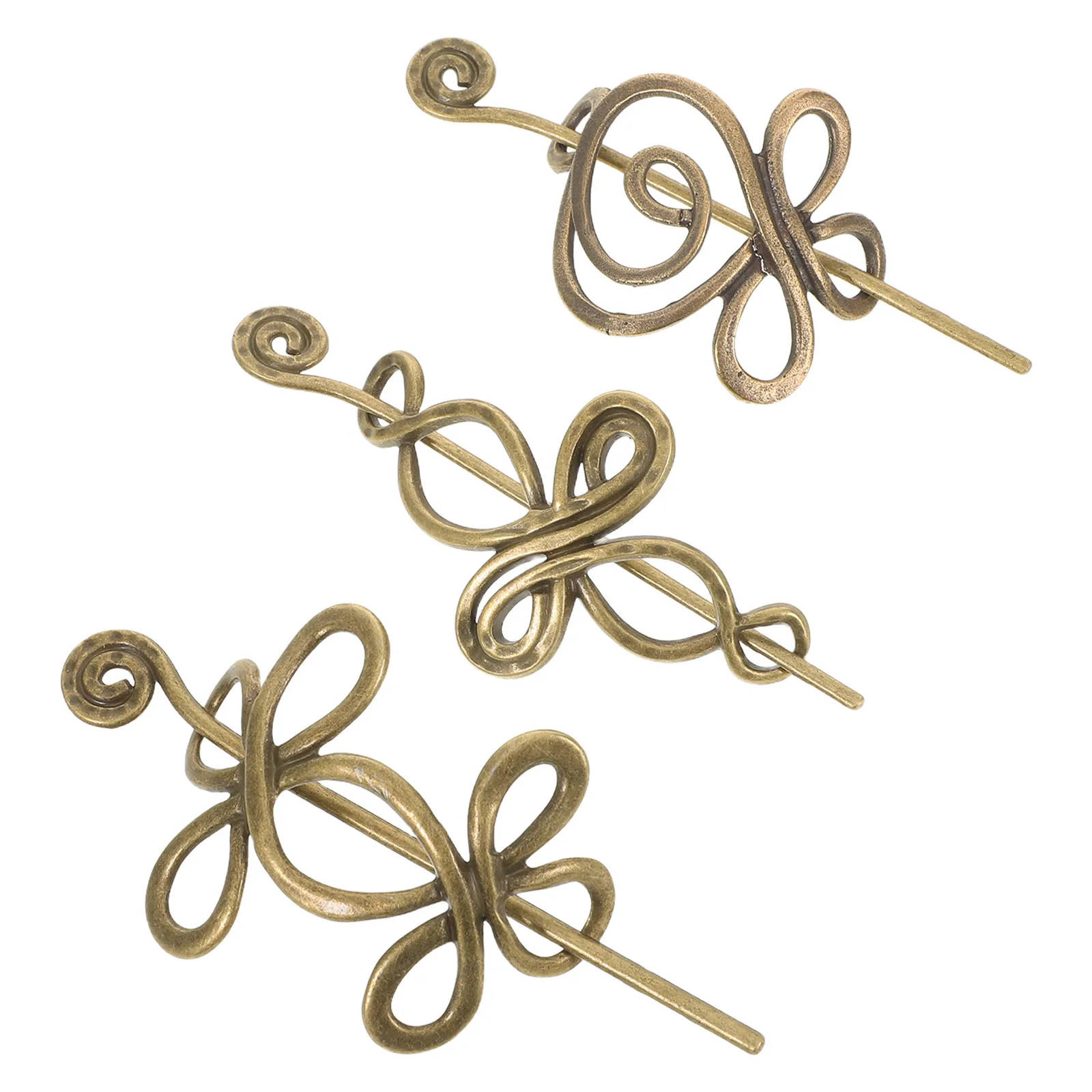 

3Pcs Vintage Hollow Alloy Hair Clip Set Viking Inspired Retro Hairpin for Bridal Updo Chignons Traditional Chinese Jewelry Motif