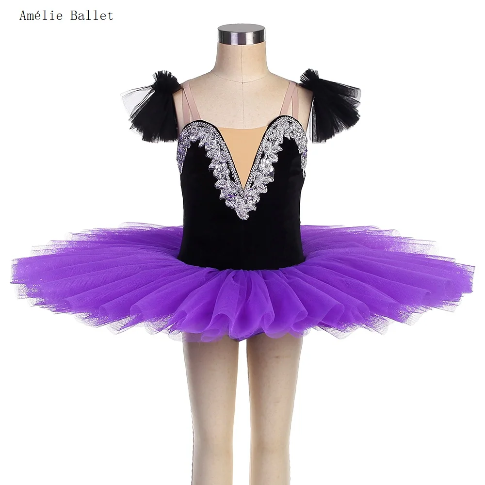 

BLL539 Black Velvet Bodice Pre-professional Ballet Tutu Girls & Women Dance Costume Ballet Competition Purple Stiff Tulle Tutu