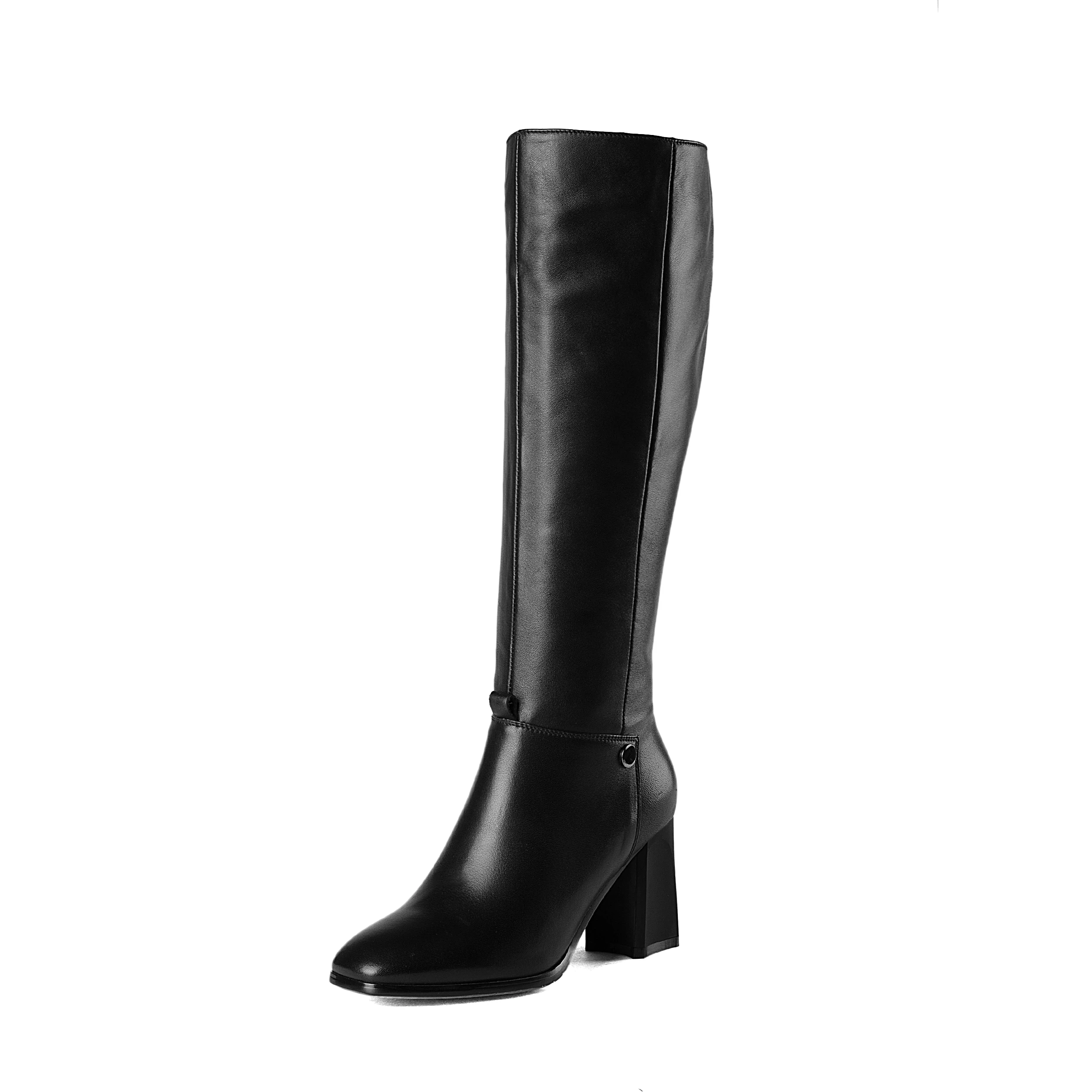 

Mstyle Handmade Genuine Leather Knee High Boots for Women Classic Black Chunky Heel Side Zip Up Autumn Winter Boot Shoes