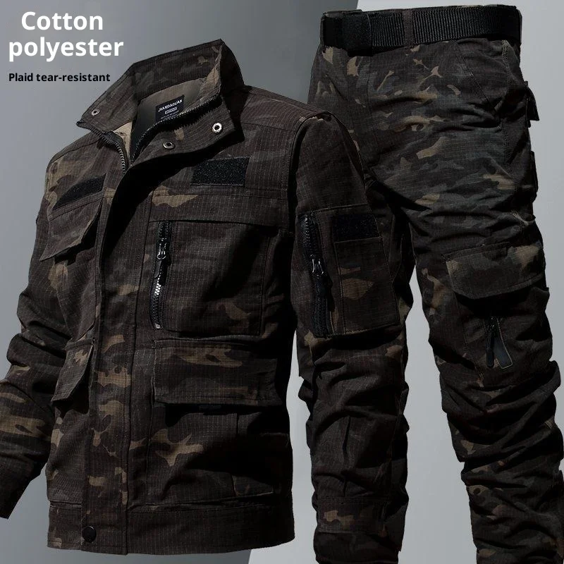 

Men's camouflage work clothes, durable labor protection military training set, outdoor fitness jogging suit, sports set
