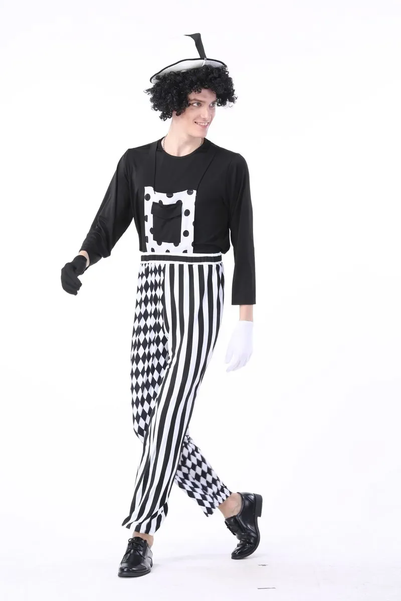 Schwarz-weißes Paar, Zirkus, gestreifter Clown, Herren, unbekanntes Rollenspiel, Clown, Damen, böser, verspielter Clown, Halloween-Party-Kostüm – Detail 4