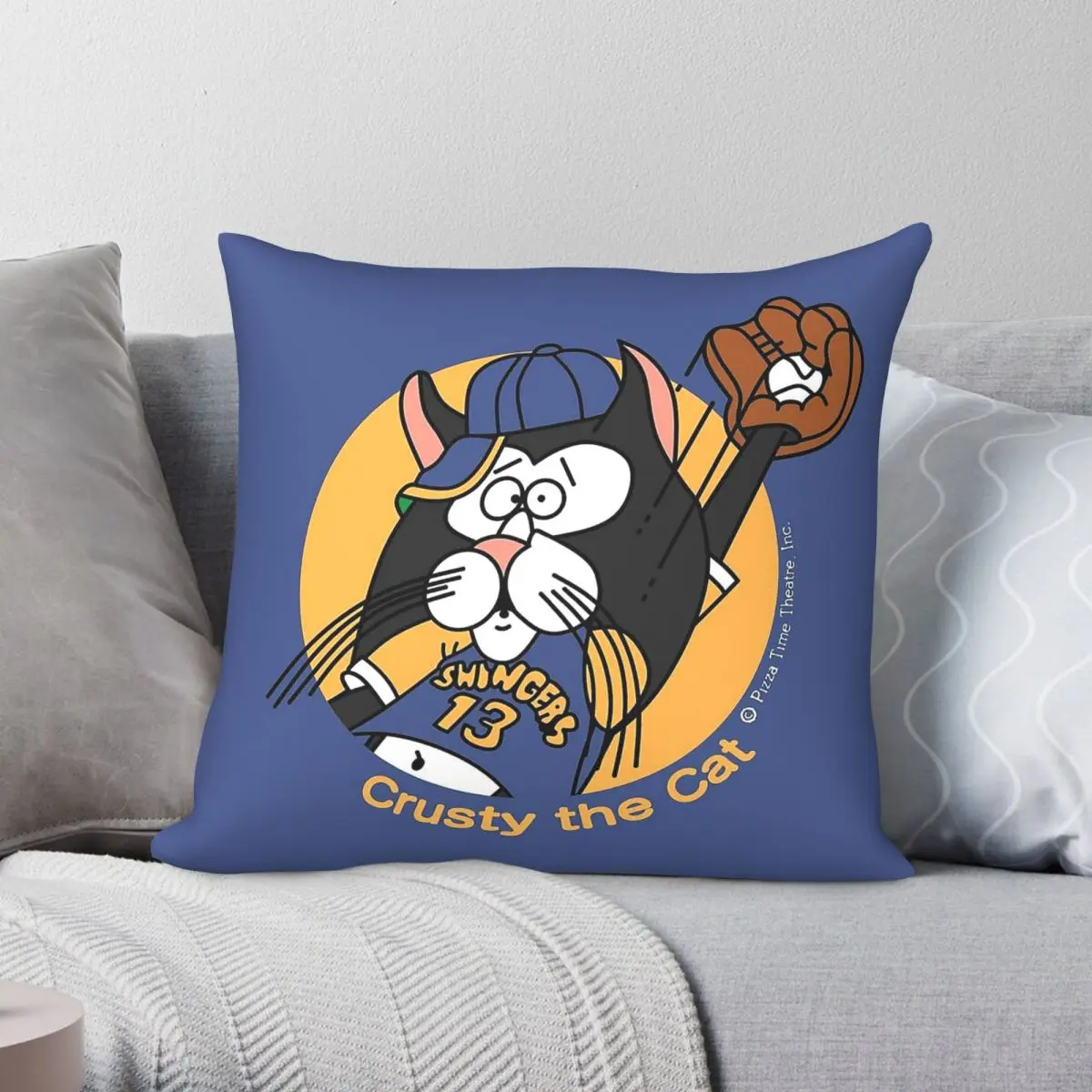 Chuck E. Cheese Crusty The Cat Square Pillowcase Polyester Linen Velvet Creative Zip Decorative Home Cushion Cover