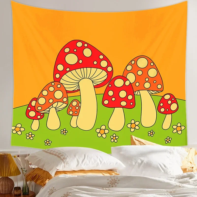 Mushroom Tapestry Wall Decor Girls Dorm Room Wall Hanging Aesthetic Room Let's Take a Try Psychedelic Wall Decoration Print