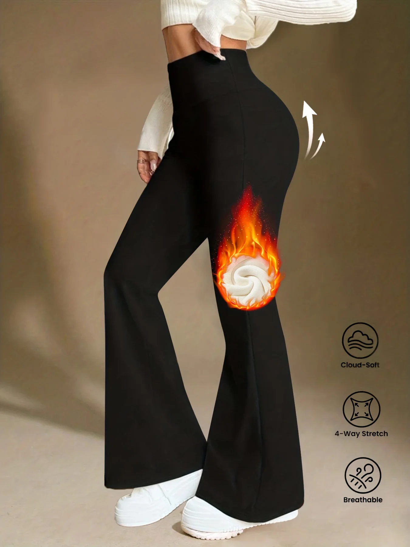 

A Winter Women's Micro Flared Bottom Pants With High Waist Elasticity, Warmth And Cold Resistance, Thickened Interior