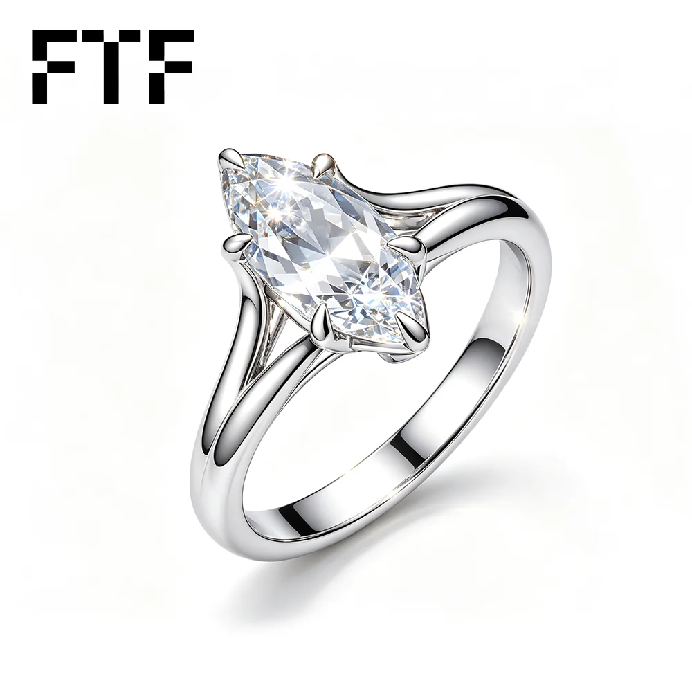 

925 Silver Marquise Cut Moissanite Ring, Dainty Solitaire Engagement Ring, Classic Fine Jewelry for Her