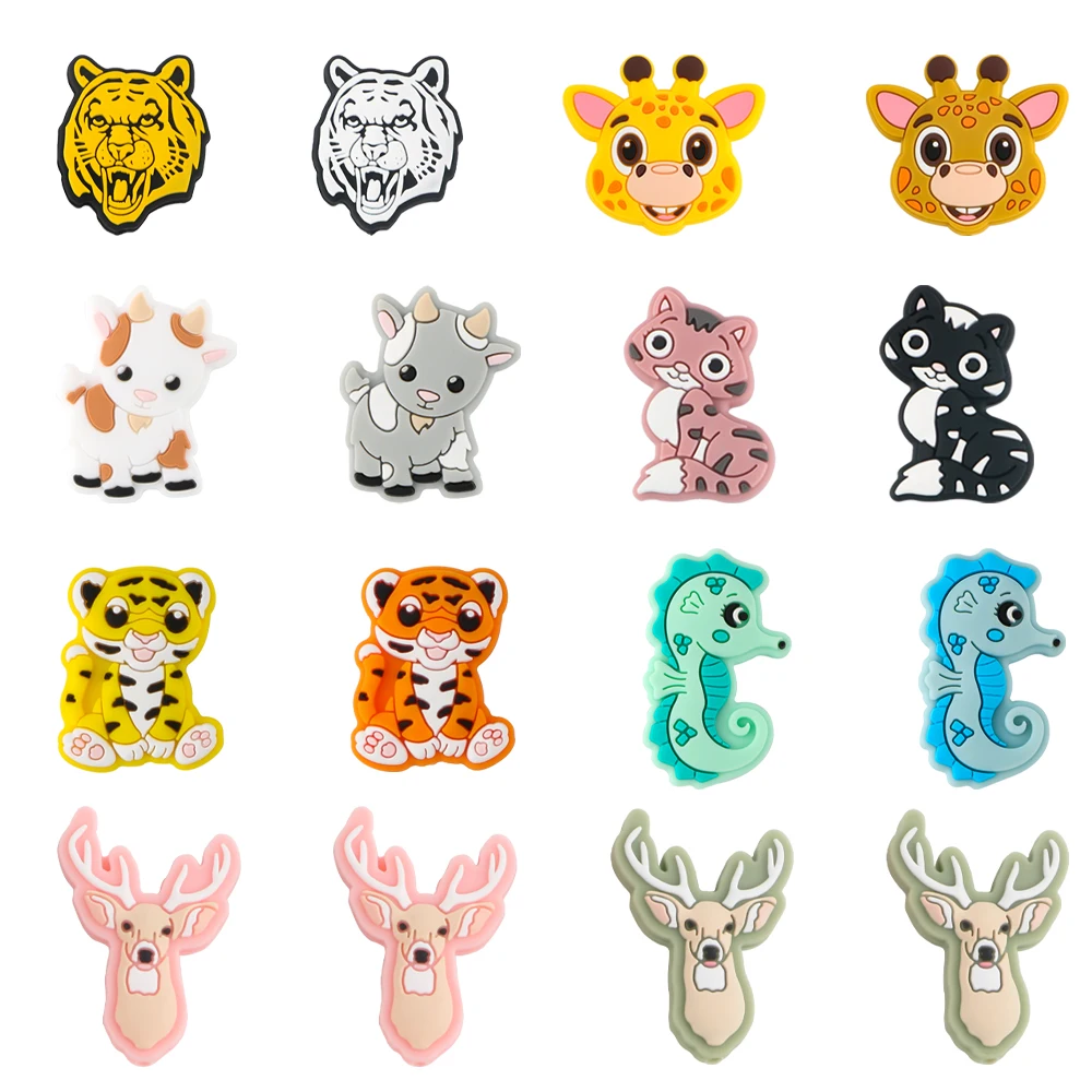 5/10Pcs Cartoon Silicone Beads Food Grade Animal Focal Beads DIY Pacifier Chain Bracelet Necklace Accessories For Jewelry Making