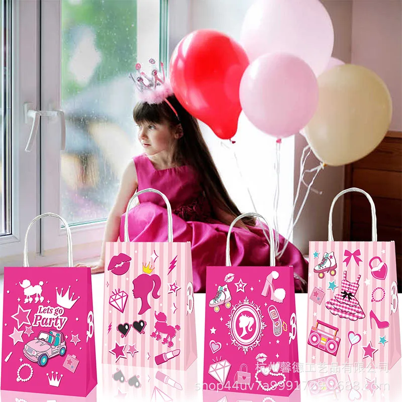

Kawaii Barbie Gift Bag Cartoon Anime Cute Companion Handheld Student Rope Kraft Paper Bag Birthday Party Gifts Bags Girls Toys