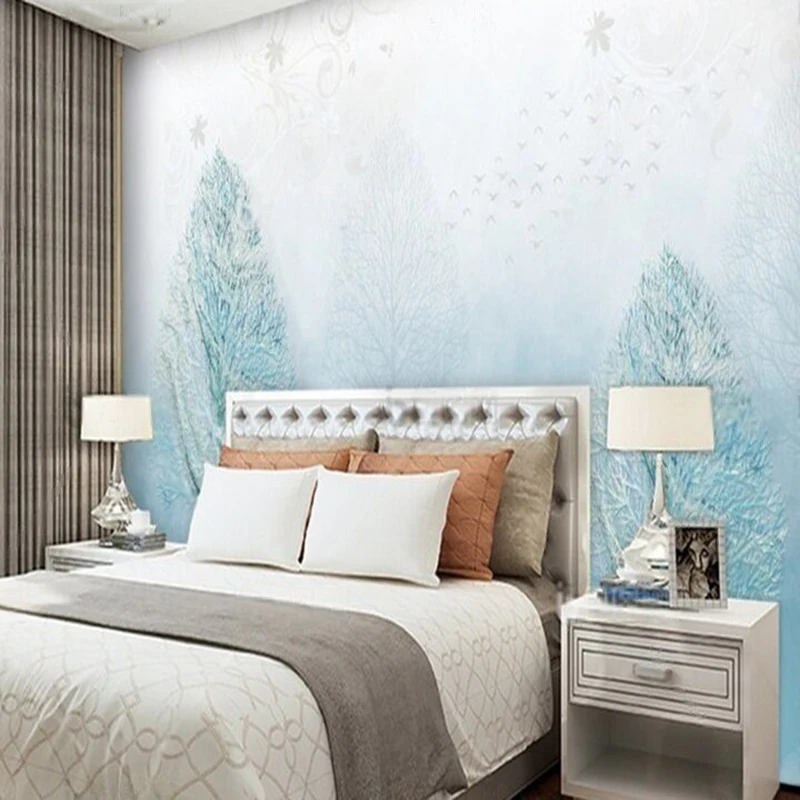 Modern simple and fresh European-style abstract money tree TV luxurious home bedroom background wall paper