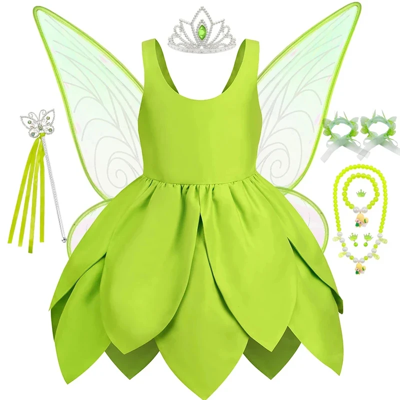 

✿2026✿Girls Tinker Bell Costume Kid Green Fairy Princess Fancy Tinkerbell Dress Birthday Party Halloween Cosplay Spirit Outfit✿