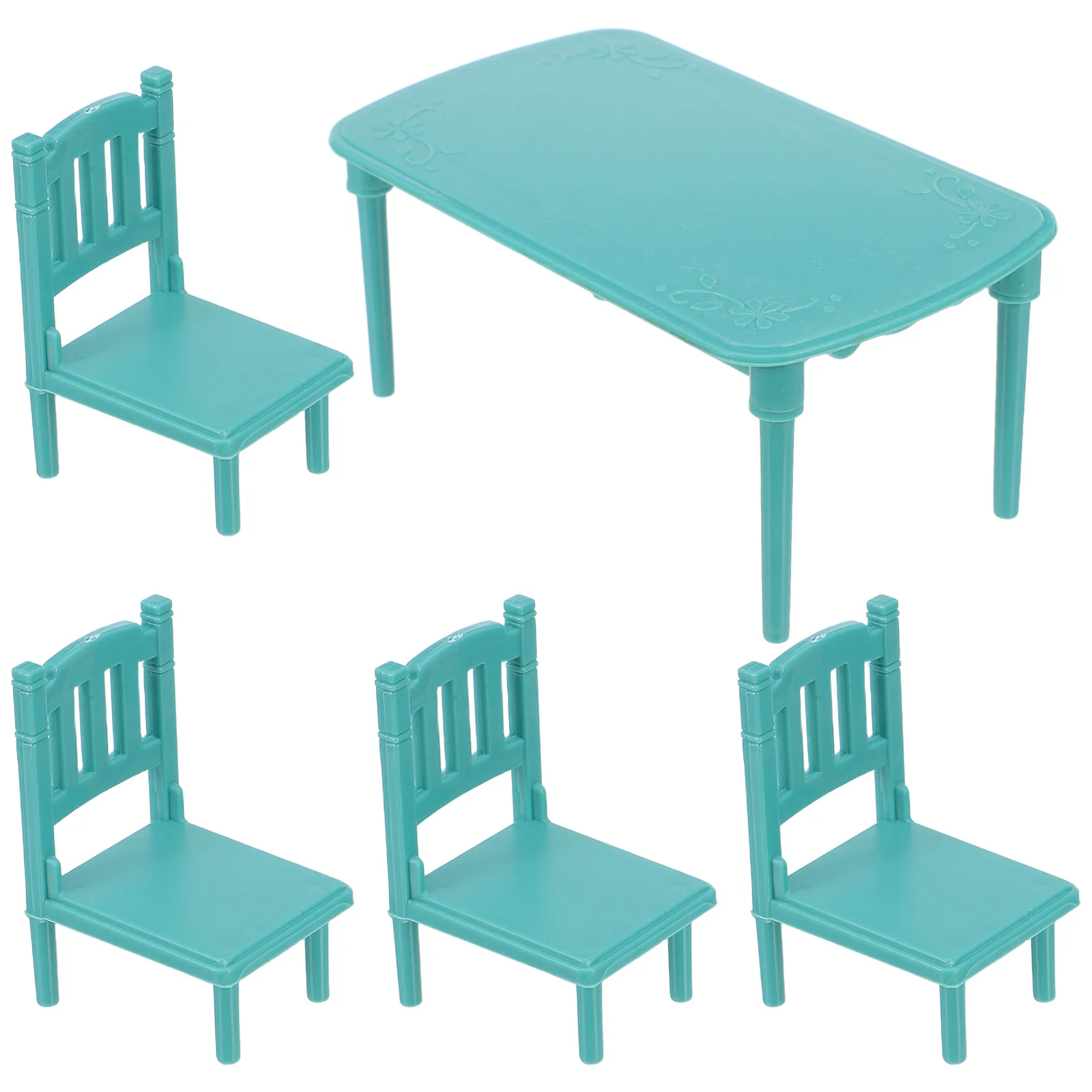 1Set miniatuur eettafel en stoelen voor poppenhuis keukenscène Lichtgewicht plastic mini-meubelset voor spelen en