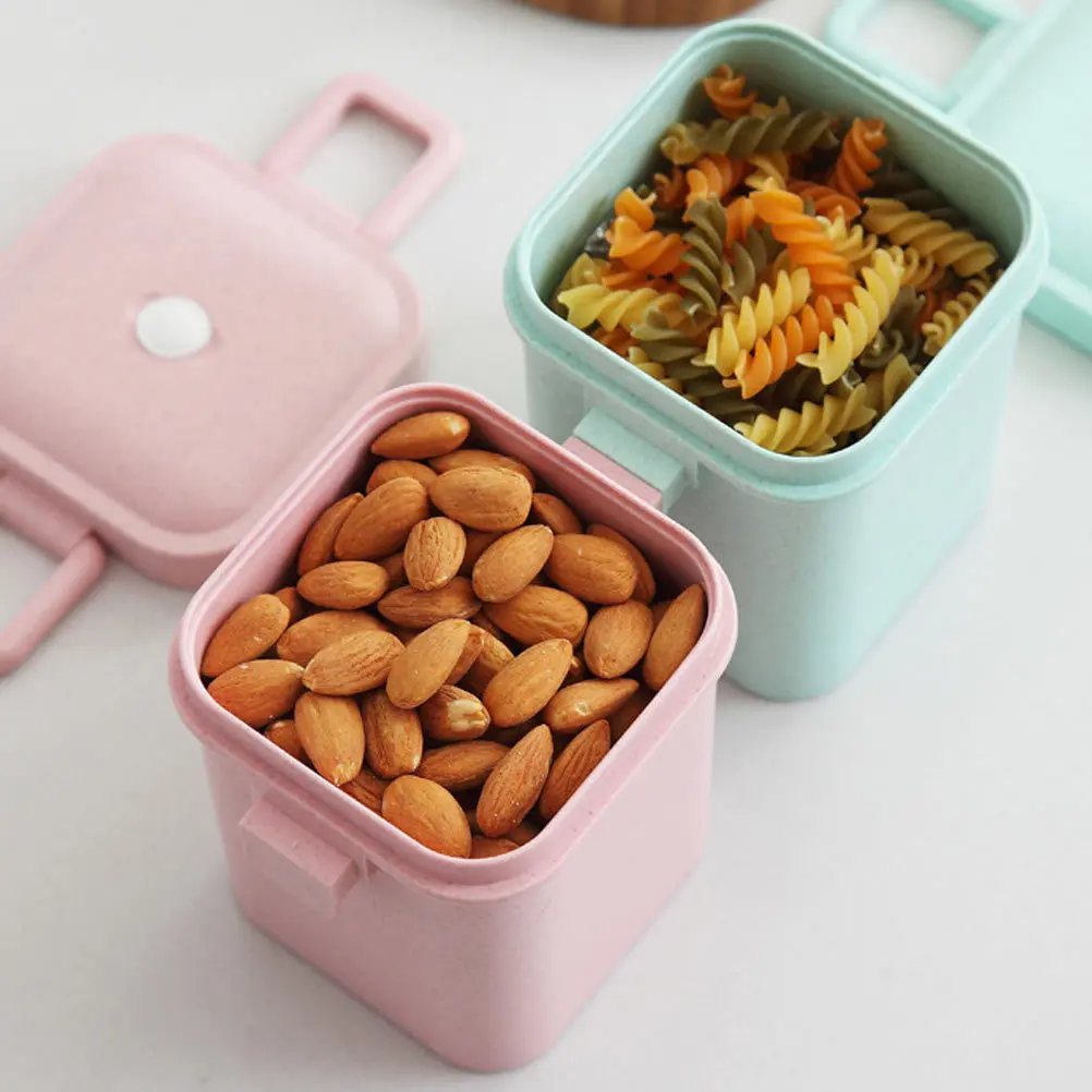 

3Pcs Wheat Straw Soup Cup Square Sealed Design Leak Proof Lid for Food Storage Microwave Safe Lunch Container Soup Cup