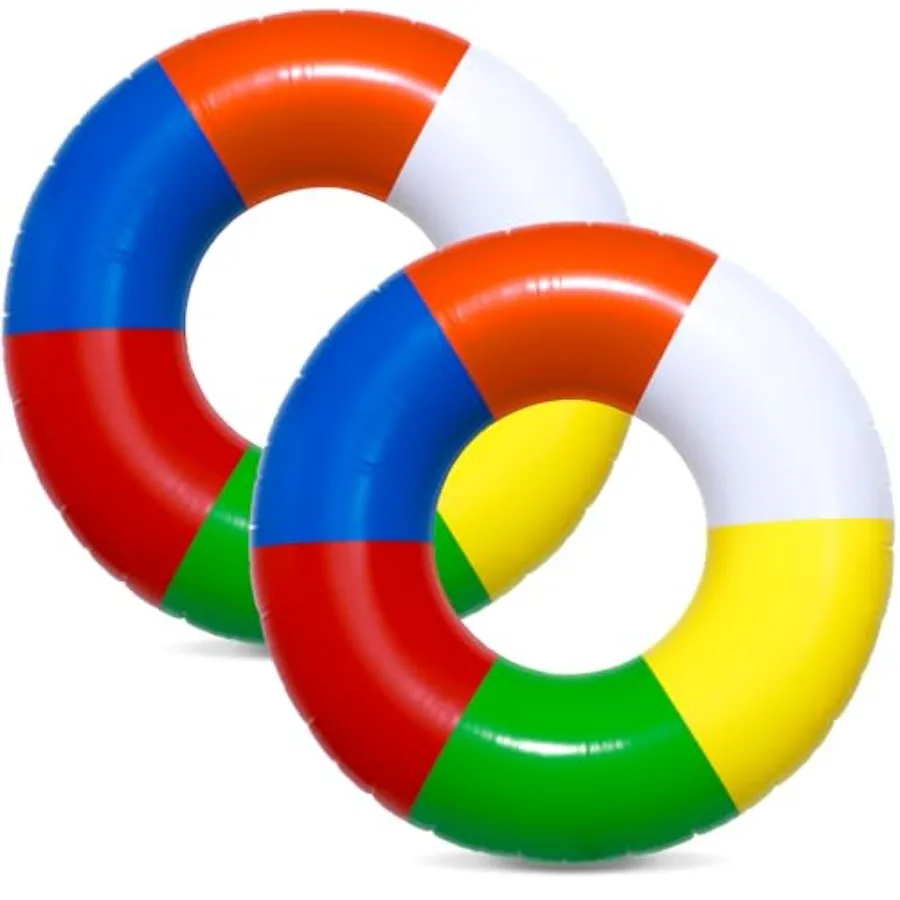 

Набор из 2 надувных плавательных кругов (35 дюймов) с радужными полосками для взрослых и детей, для пляжа, бассейна, озера, реки, океана, размер S