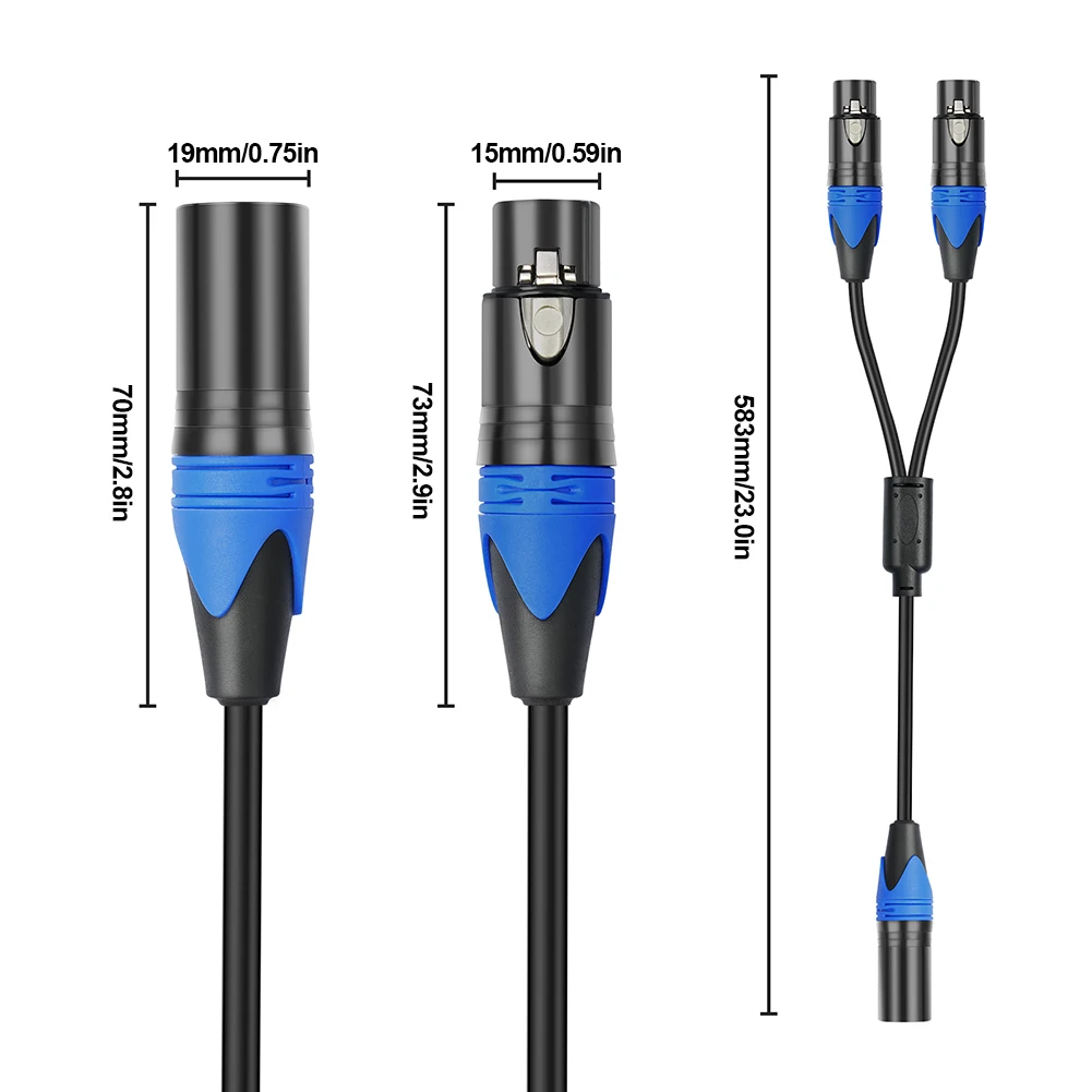 50cm XLR Splitter Cable 1 XLR Female to 2 XLR Male XLR Y Splitter Cable Microphone Splitter Cord for Amplifier Mixer