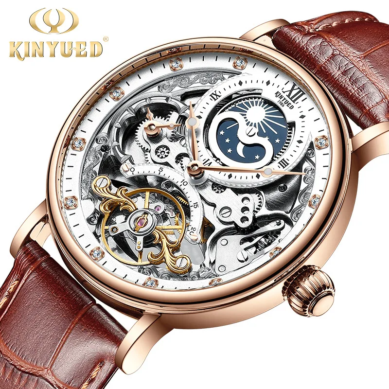 

KINYUEDAutomatic Fashion 's Hollow Mechanical Dual Time Zone Multifunctional Men's Watch