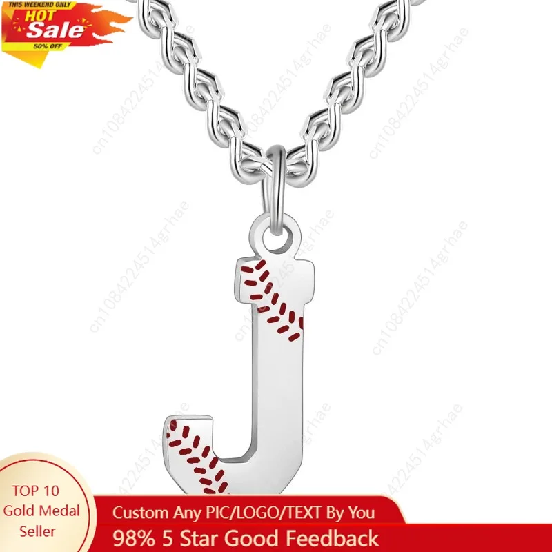 

AIAINAGI Baseball Initial A-Z Letter Necklace - Men's Baseball Charm Pendant in Stainless Steel Silver Chain, 22inch Personalize