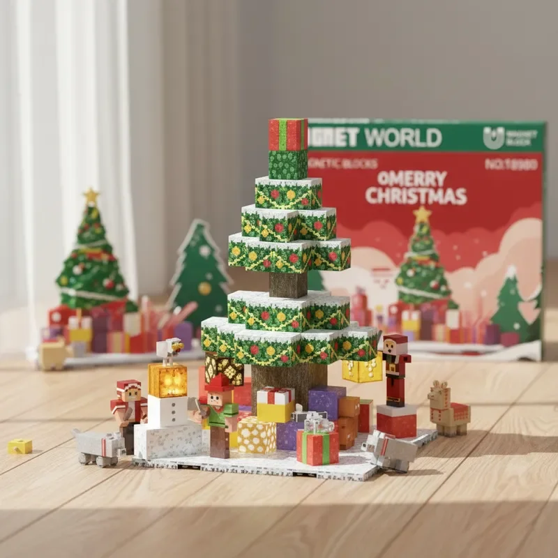 Kreatywne magnetyczne klocki konstrukcyjne dla dzieci, Mój Świąteczny Świat z magnesami, Prezent na Boże Narodzenie i Urodziny