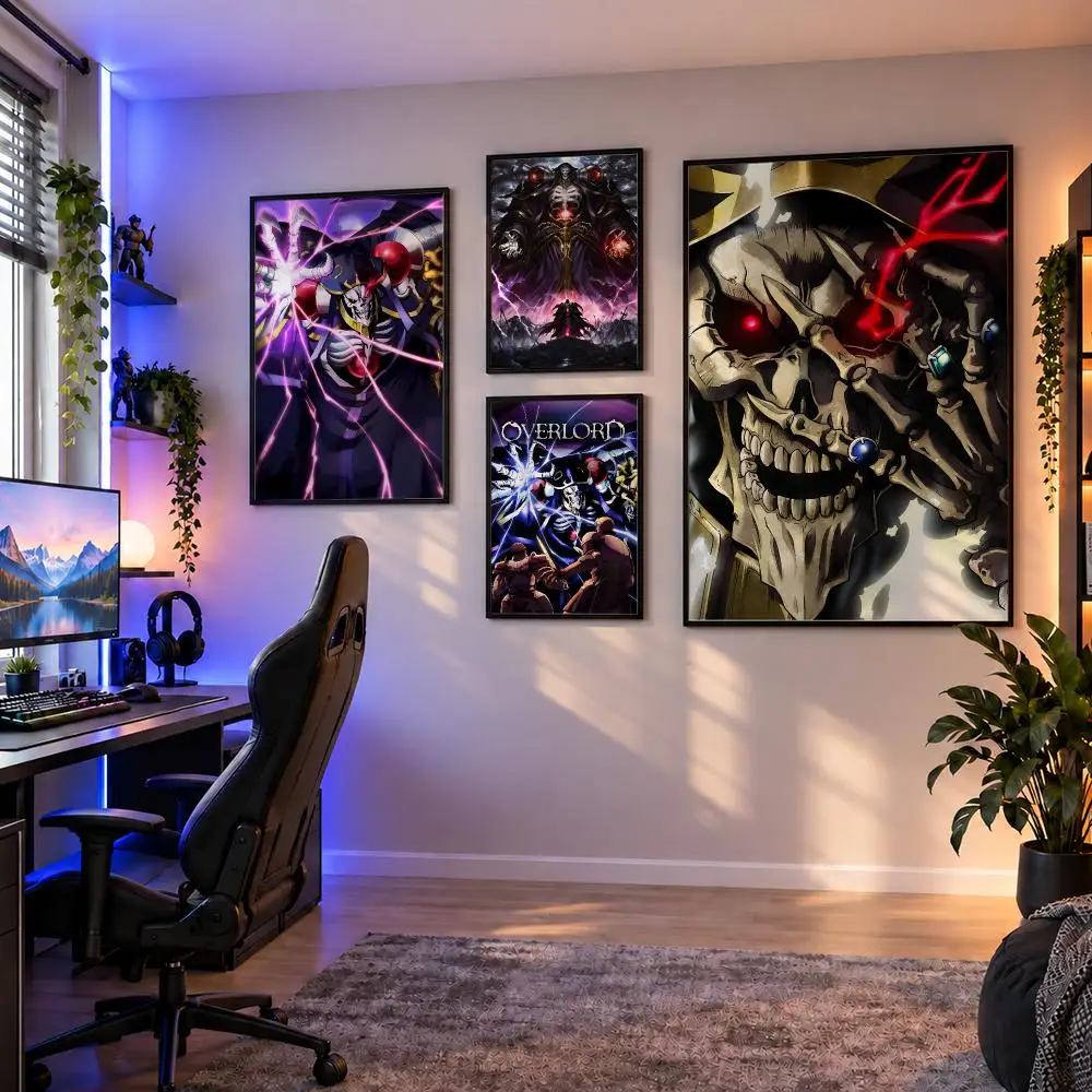 Anime Overlord Ainz Ooal Gown Albedo Poster Wall Art PP Waterproof HD Self Adhesive Modern Home Decor Living Room Apartment Gift