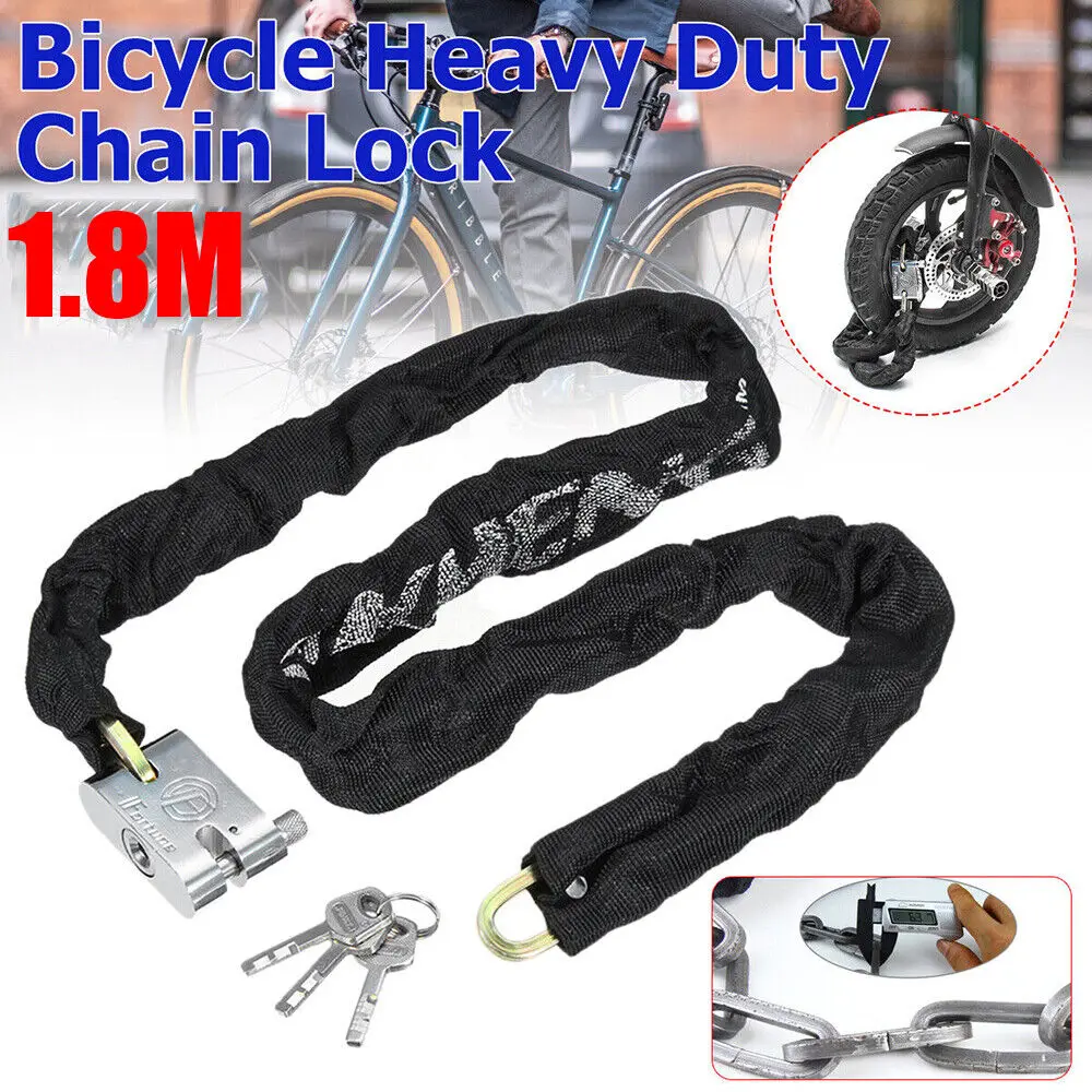 Heavy Duty Bike Chain Lock Bicycle Lock Securiy Padlock 1.8M Metal Chain for Motorcycles and Bicycles Black