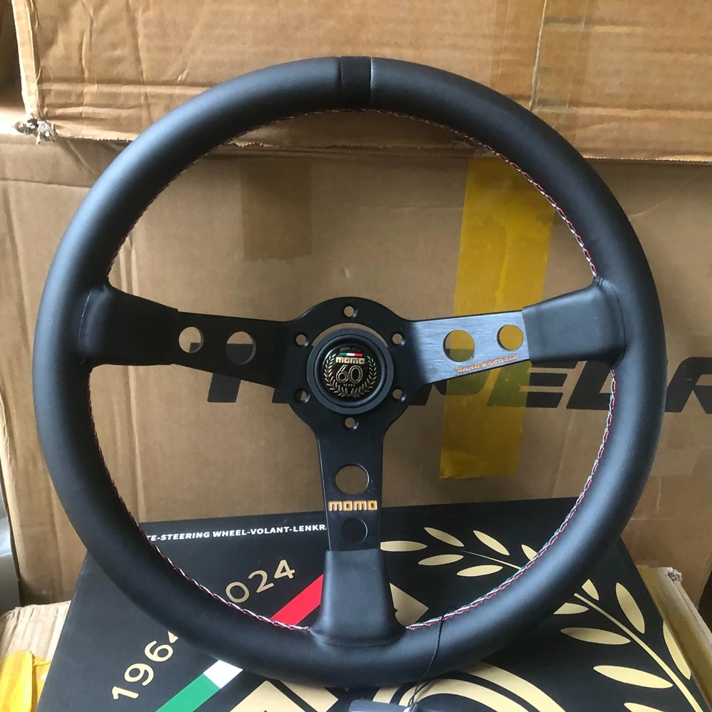 

JDM 14Inch Racing MOMO 60th Anniversary Steering Wheel JDM Rally Drift Real Leather MOMO Steering Wheel Volantes For BMW Toyota