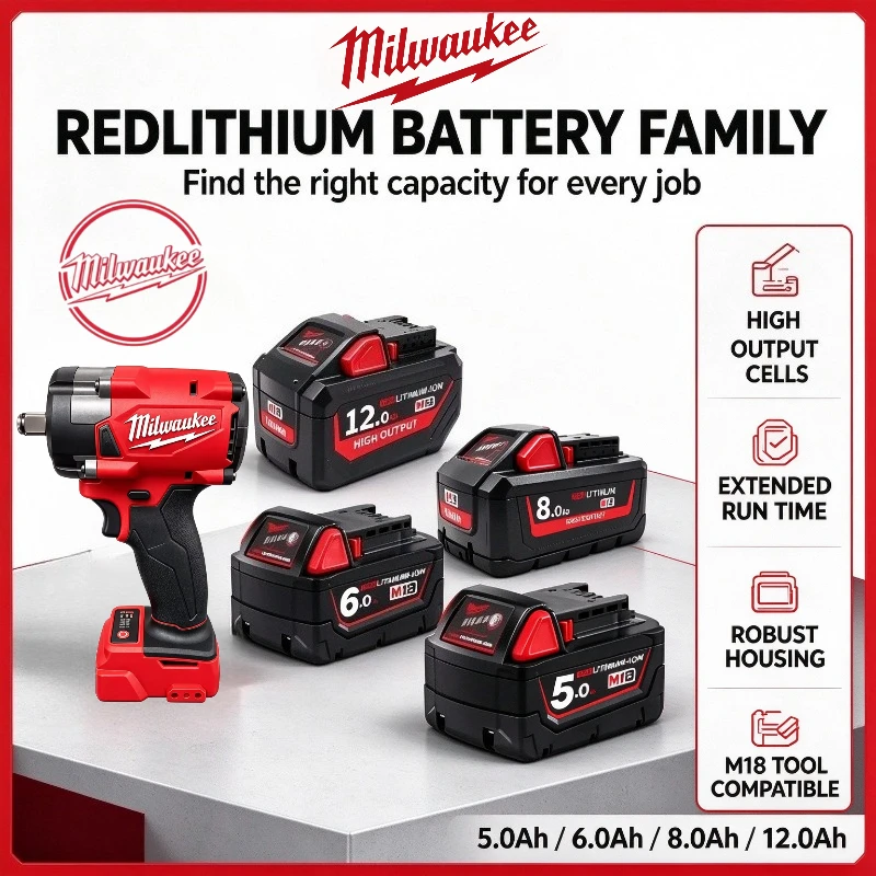 New Original Milwaukee M18HD12 12.0Ah REDLITHIUM High Power Battery M18HB8 for M18 18V Hammer Drill Electric Drill Power Tools