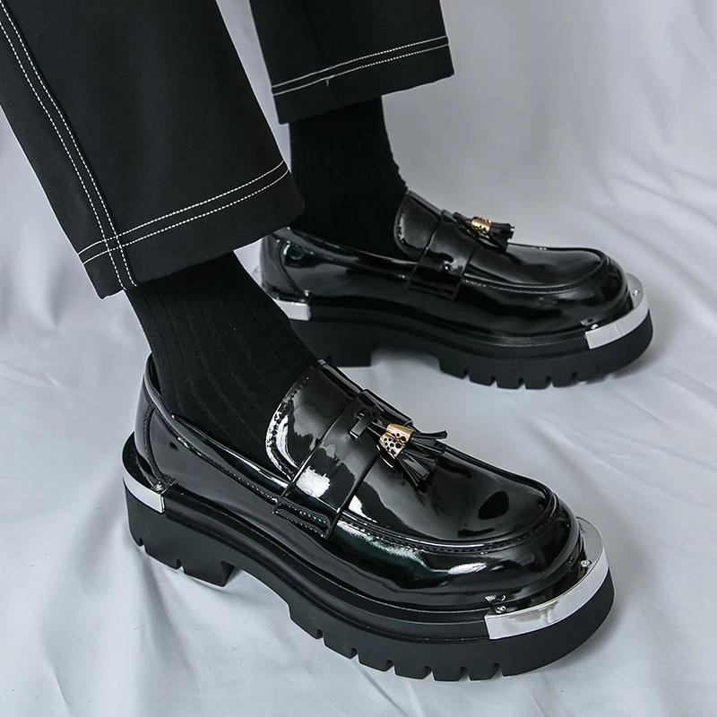 Platform Men Luxury Brand Mens White Loafers Leather Fashion Dress Shoes Handmade Men's Shoes All-match Slip on Casual Shoes