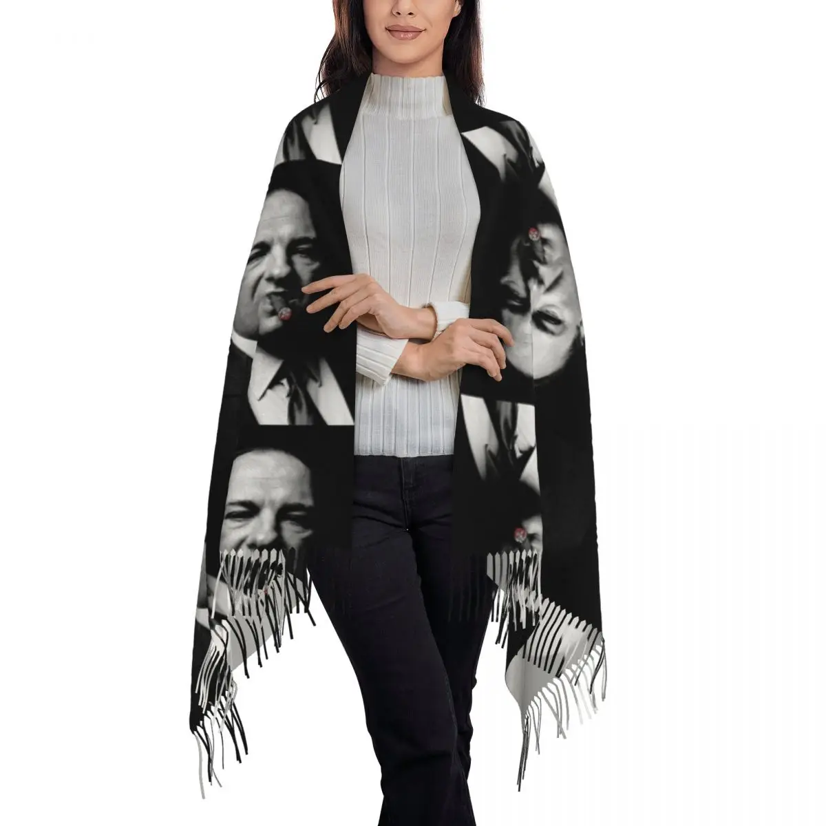 Tony Soprano Cigar Scarf Tassel Scarves Women Soft Warm Shawls and Wraps Long Fall Winter Shawl Wrap