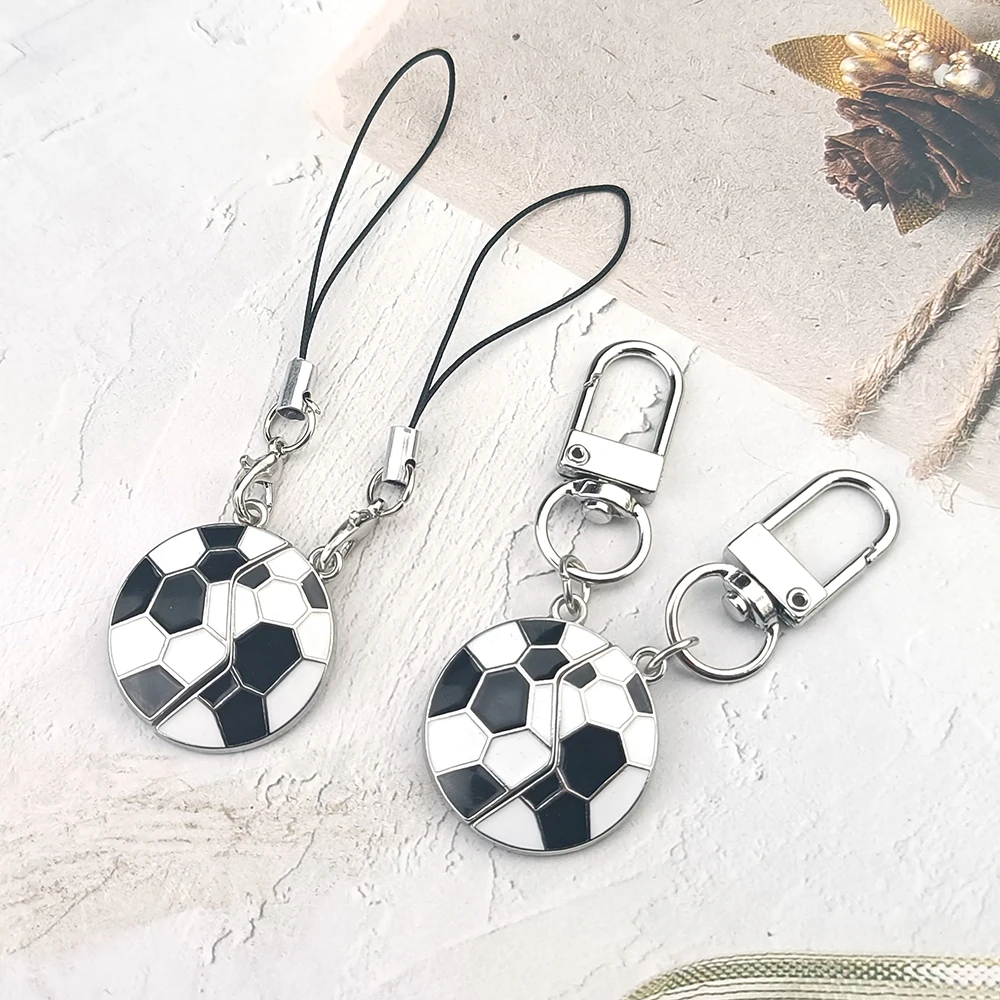 Half Heart Soccer Ball Enameled Keychain Set for Couples Best Friends & Football Fans Matching Charms Accessory