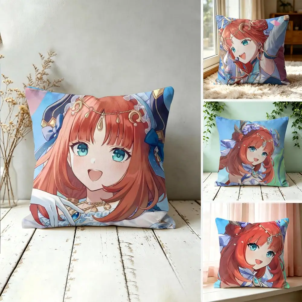 Nilou Cute Genshin Impact Cushion Cover Square Short Plush Pillow Case Living Room Sofa Home Decor Funda 40X40