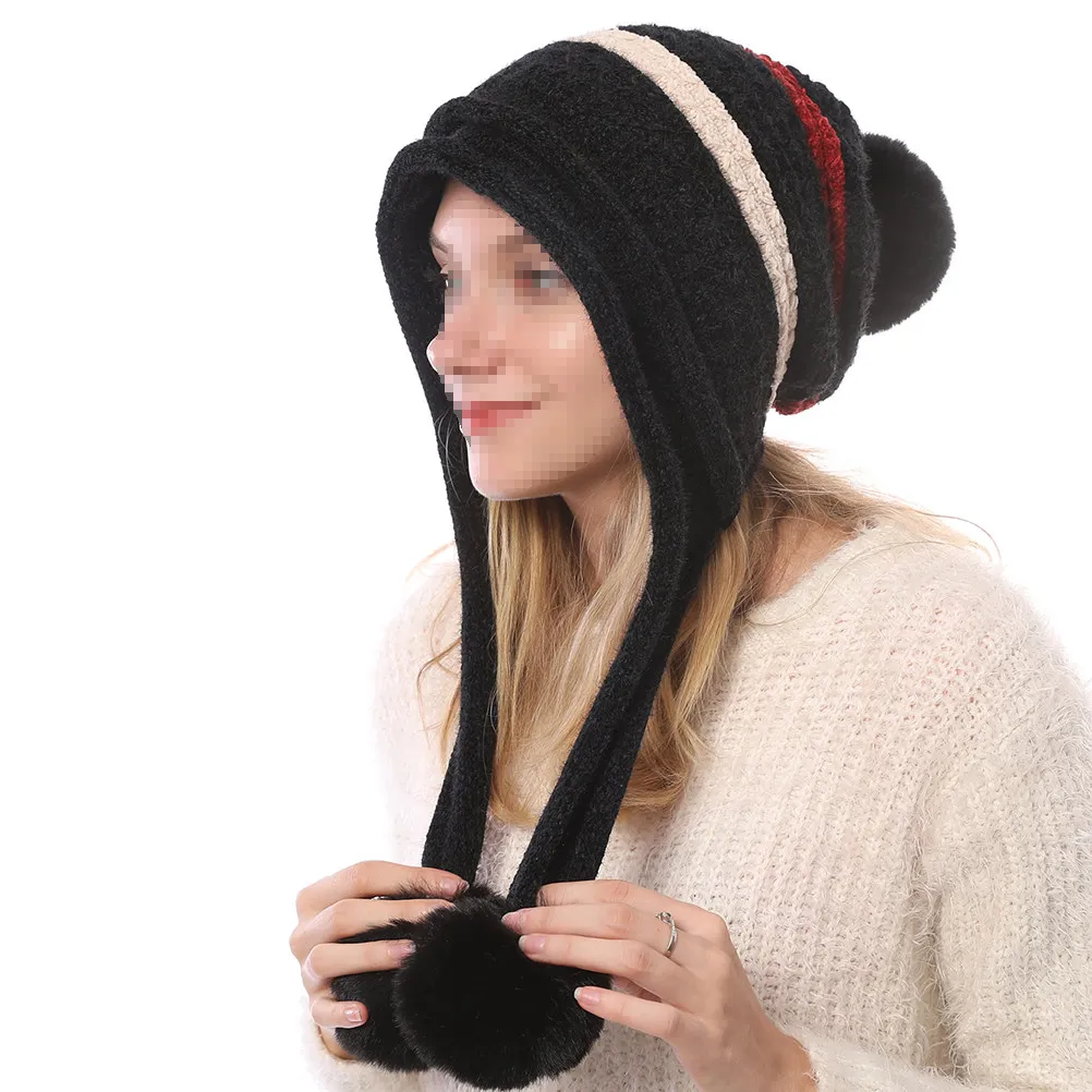 Gorro de lana tejido cálido para mujer, gorro de invierno con pompón, para esquí, senderismo, snowboard, actividades al aire libre