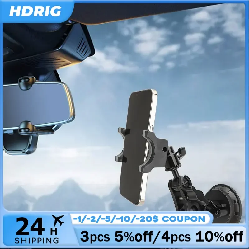 HDRIG-soporte con ventosa de cristal para coche, Mini brazo mágico y Clip para Smartphone, trípode para Cámara de Acción DSLR, accesorios