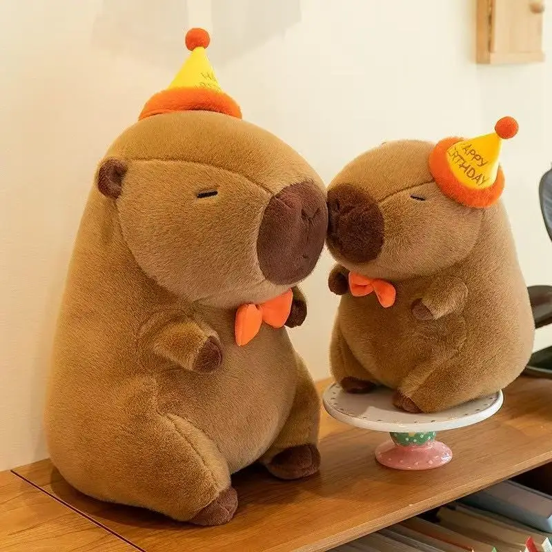 Happy Birthday Hat Capybara Doll 30cm Super Soft Plush Capibara Toys Home Decor Cartoon Anime Stuffed Animal Doll