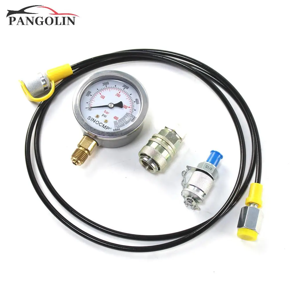 40MPA/6000PSI Hydraulic Pressure Test Coupling Kit for Excavator Pressure Gauge Kit with 1 Gauge, 1 Test Hose and 2 Couplings