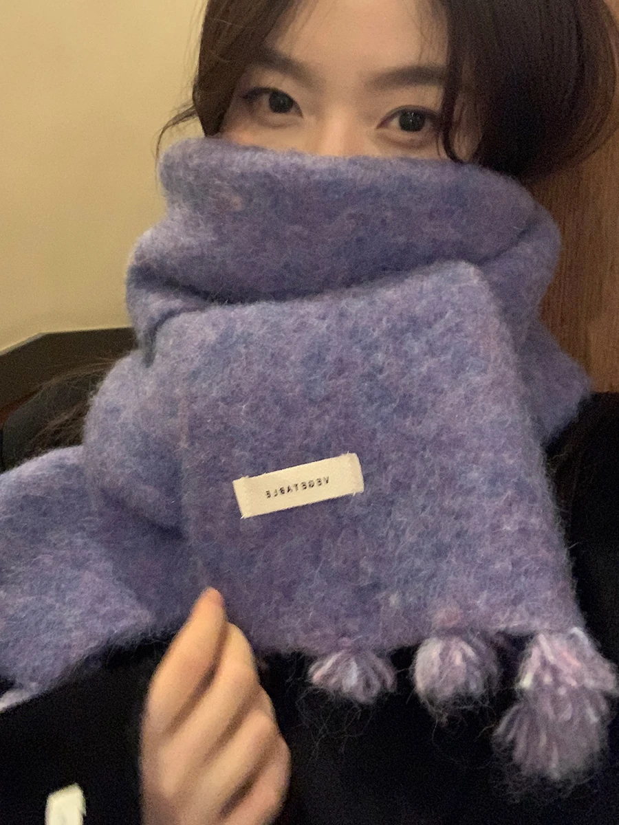 

Вязаный шерстяной шарф с вышивкой для женщин, чистый коричневый, новинка зимы 202, высококачественный теплый утепленный шарф для шеи