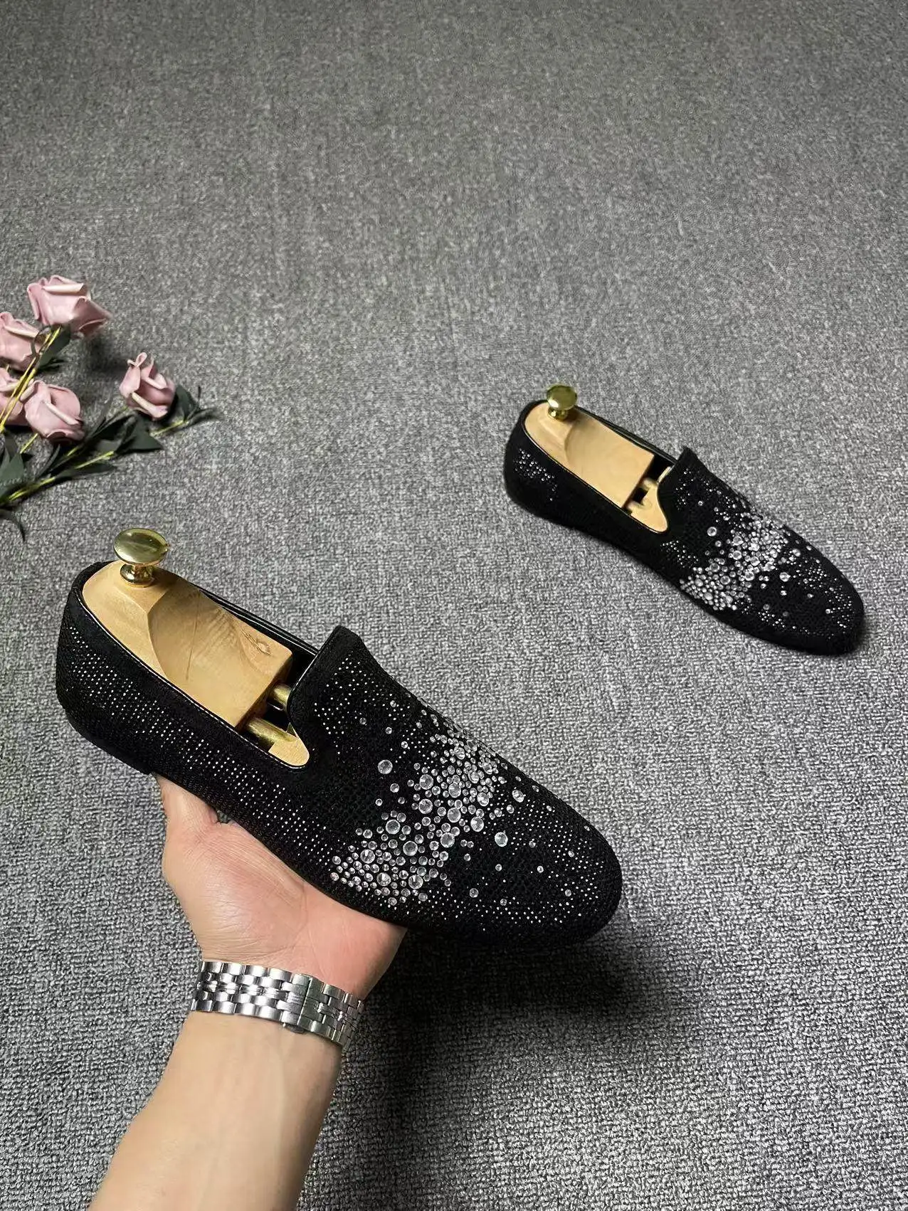 

Мужские повседневные туфли-лоферы с круглым носком и кристаллами, на мягкой подошве, без задника, модные, осенние, без шнурков