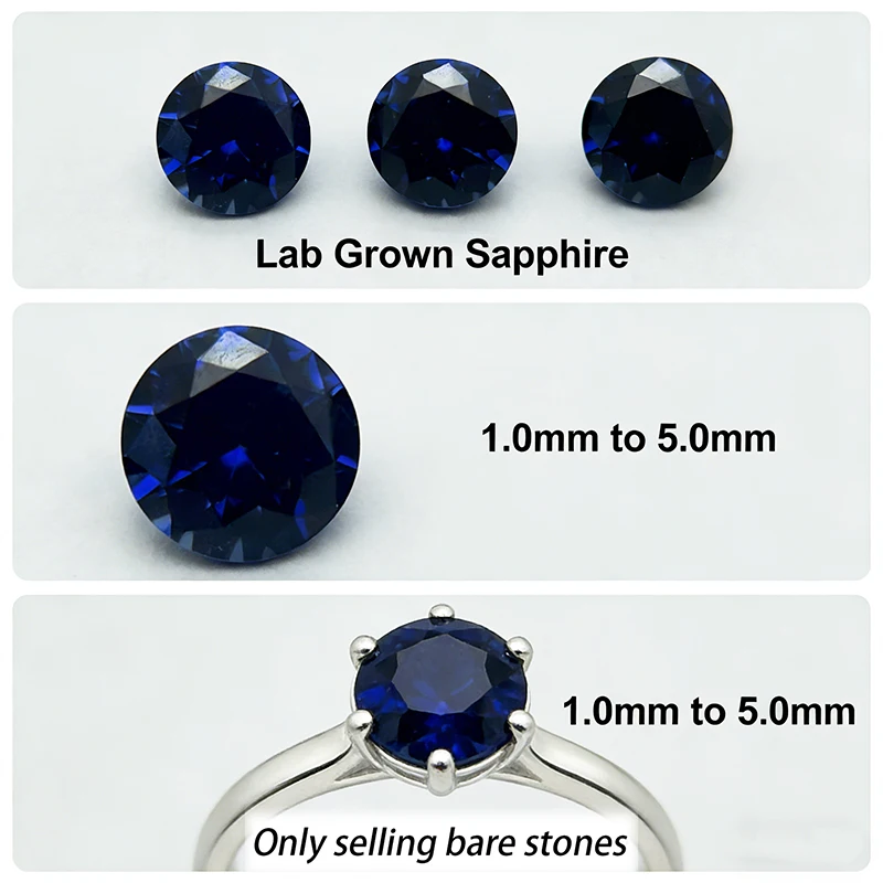 Lab Grown Sapphire Round Cut 1.0mm To 5.0mm Royal Blue for Lab Created Sapphire Jewelry Making Wholesale Bulk 10 Pieces Minimum