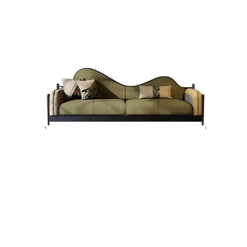 

Fabric sofa, French retro small apartment living room green corduroy medium and antique three-person sofa