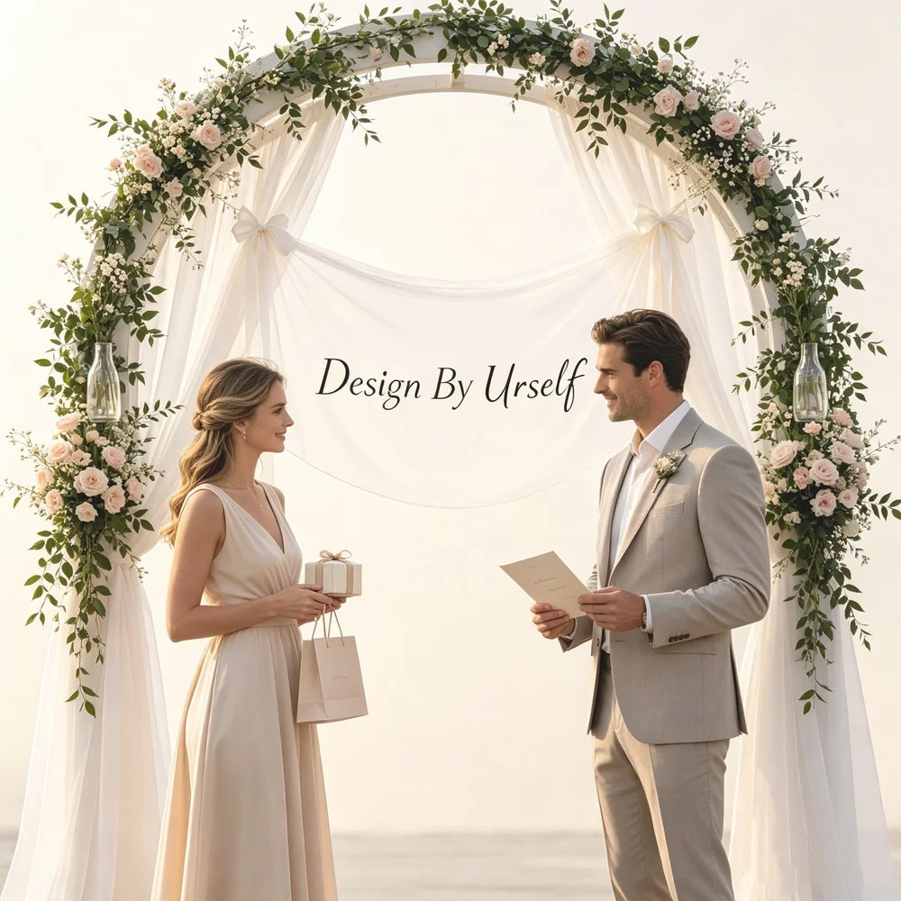 1Pc Custom Name/Text Sheer Tulle Transparent Banner, Includes 2pcs Ribbons, Suitable for Outdoor Lawn/Banquet Hall/Party Decor