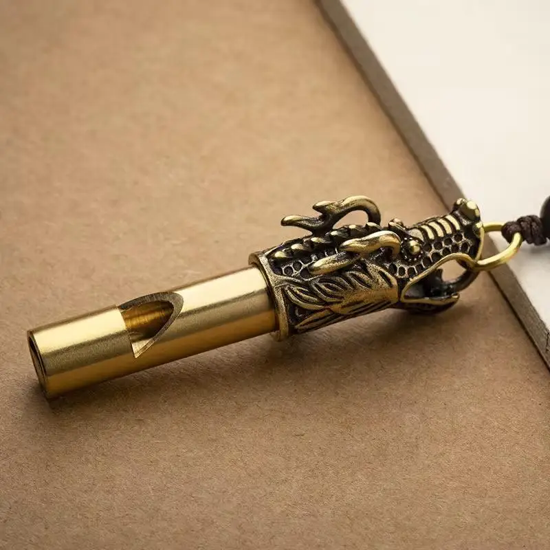 Brass Outdoor Survival Whistle, Easy To Carry And Can Be Used As A Keychain, With A Dragon Head Design And Key Strap.